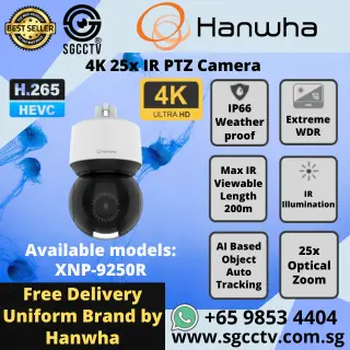 HANWHA WISENET 8MP PTZ XNP-9250R 25X OPTICAL PAN TILT ZOOM KOREA Samsung Security Camera Singapore CCTV Camera Repair