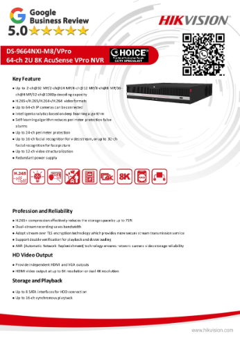 HIKVISION NVR RAID DS-9664NXI-M8R-VPro Enhance AI with Deep Learning iDS-9664NXI-M8X RAID 0-1-5-6-10 Security System Singapore