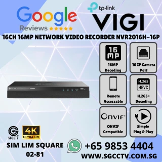 TP-Link 16CH PoE NVR VIGI NVR2016H-16P 4K HDMI 16MP H.265+ ONVIF Compatible Two-Way Audio 90W Budget Repair Replace Singapore