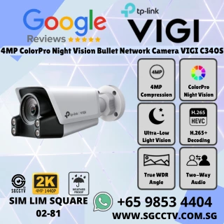 TP-Link 4MP ColorPro Vision VIGI C340S UL Night Vision Dual Classification True WDR Two-Way Audio IP67 H.265+ Repair Replace Singapore