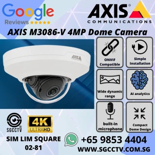 AXIS M3086-V 4MP Dome Camera – AI analytics WDR IK10-rated edge storage compact indoor security Repair replace Singapore