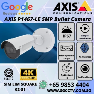 AXIS P1467-LE 5MP Bullet Camera with AI analytics Lightfinder 2.0 Forensic WDR Optimized IR IP67 weatherproof PoE support Repair replace Singapore