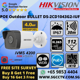 HIKVISION 4MP POE BULLET DS-2CD1043G2-IUF IP67 Microphone Security system Supplier CCTV Security Camera Singapore Repair Replace