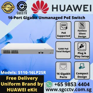 Huawei 16-Port Switch S110-16LP2SR GIGABIT 1000 Mbps High Speed Best CCTV SWITCH SINGAPORE Economy POE Switch Repair YC
