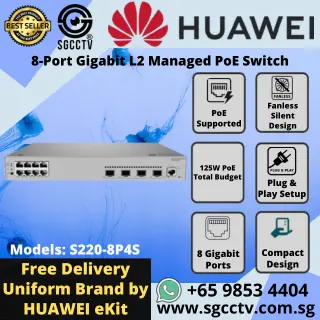 Huawei 8-Port Switch S220-8P4S GIGABIT 1000 Mbps High Speed Best CCTV SWITCH SINGAPORE Economy POE Switch Repair YC
