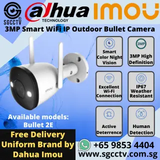 Imou WiFi IP Outdoor Camera Bullet 2E Warning Light Siren IP67 Human Detection 3MP CCTV Security Cameras Singapore Repair Replace NEW