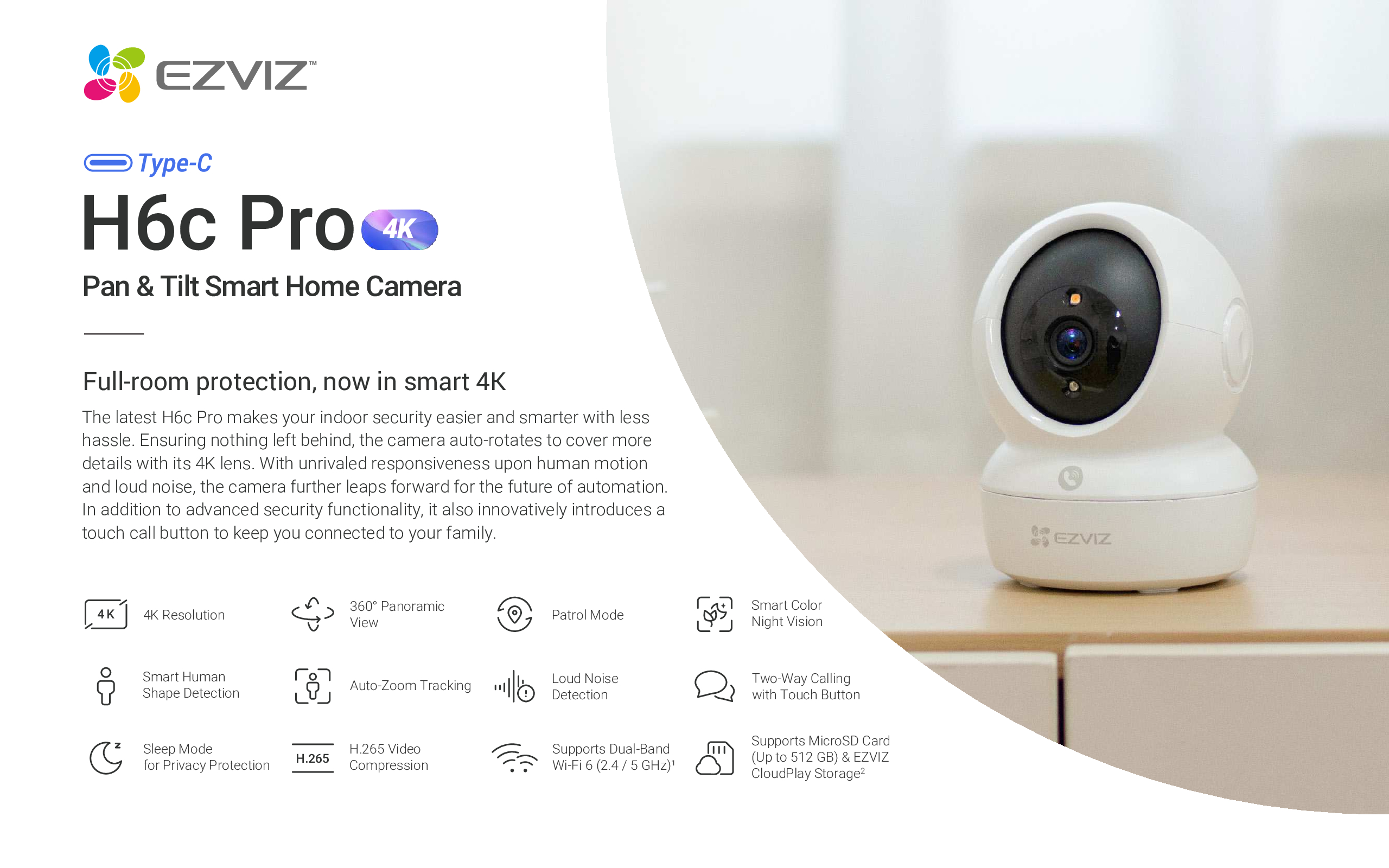 EZVIZ H6C C6N 2MP 4MP 8MP Wi-Fi Camera Pan Tilt Motion Tracking Night Vision Two-way Audio 360° Panoramic View Dual-Band Wi-Fi 6 Cloud 7 EZVIZ H6C C6N 2MP 4MP 8MP Wi-Fi Camera Pan Tilt Motion Tracking Night Vision Two-way Audio 360° Panoramic View Dual-Band Wi-Fi 6 Cloud - Image 7