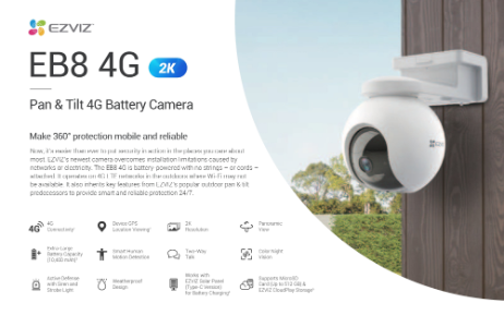 EZVIZ EB8 4G 2K 3MP Pan & Tilt 4G Battery Camera Smart Outdoor Surveillance