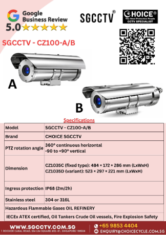 Anti-Corrosion S1032 S630 S6404 S6417 NEW IECEx ATEX certified Oil Tankers Crude Oil vessels Fire Explosion Safety Singapore JJ 5 SGCCTV CZ100-AB EXPLOSION PROOF CAMERA Marine Grade Standard Steel IP68