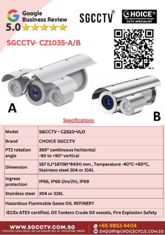 Anti-Corrosion S1032 S630 S6404 S6417 NEW IECEx ATEX certified Oil Tankers Crude Oil vessels Fire Explosion Safety Singapore JJ 3 SGCCTV CZ1035-AB EXPLOSION PROOF CAMERA Marine Grade Standard Steel IP68