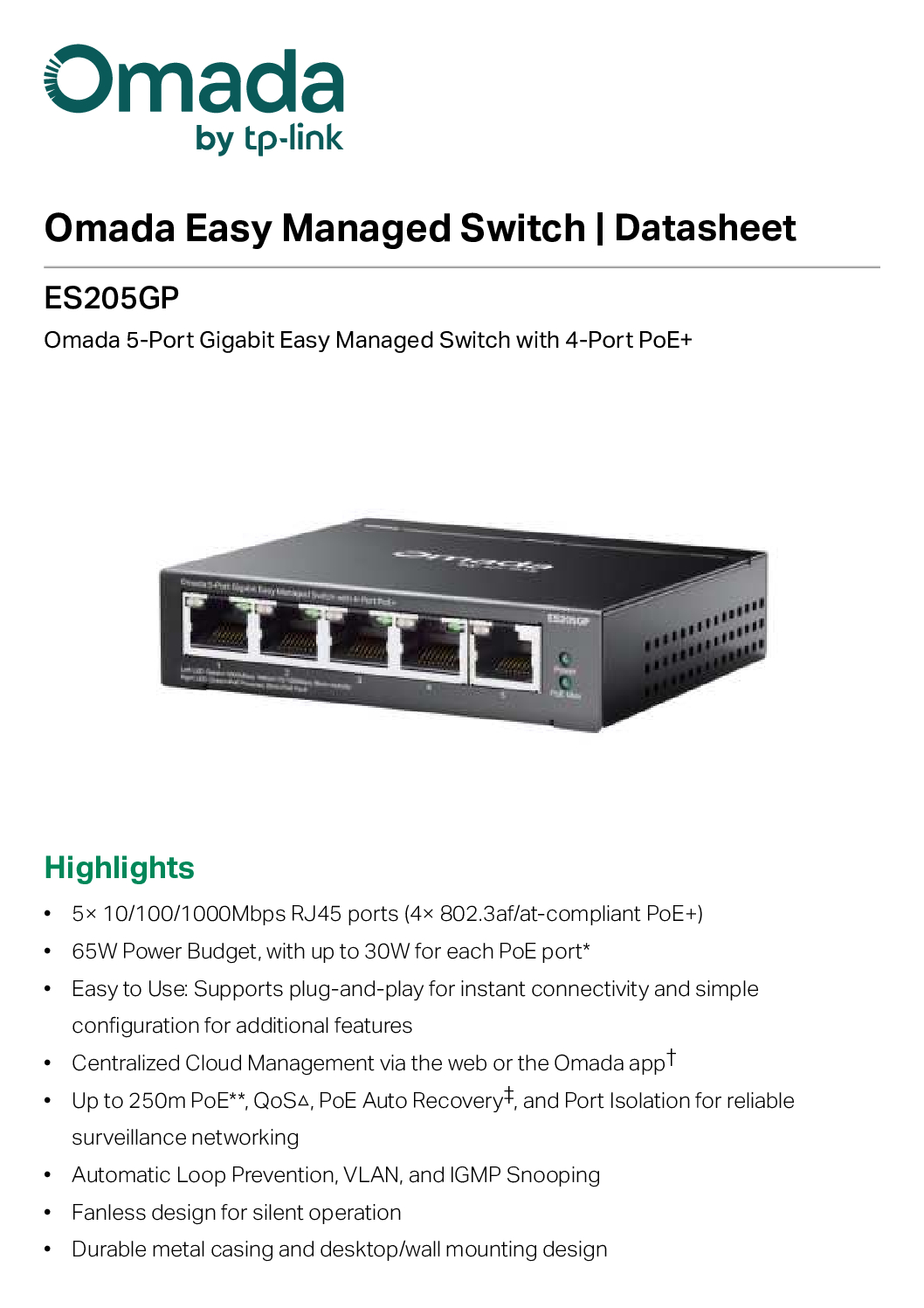 Tp-Link Omada ES205GP 5-Port Gigabit Easy Managed Switch with 4-Port PoE+5x Gigabit RJ45 Ports 65W Power Budget, with up to 30W NEW DB 2 Tp-Link Omada ES205GP 5-Port Gigabit Easy Managed Switch with 4-Port PoE+5x Gigabit RJ45 Ports 65W Power Budget, with up to 30W NEW DB - Image 2