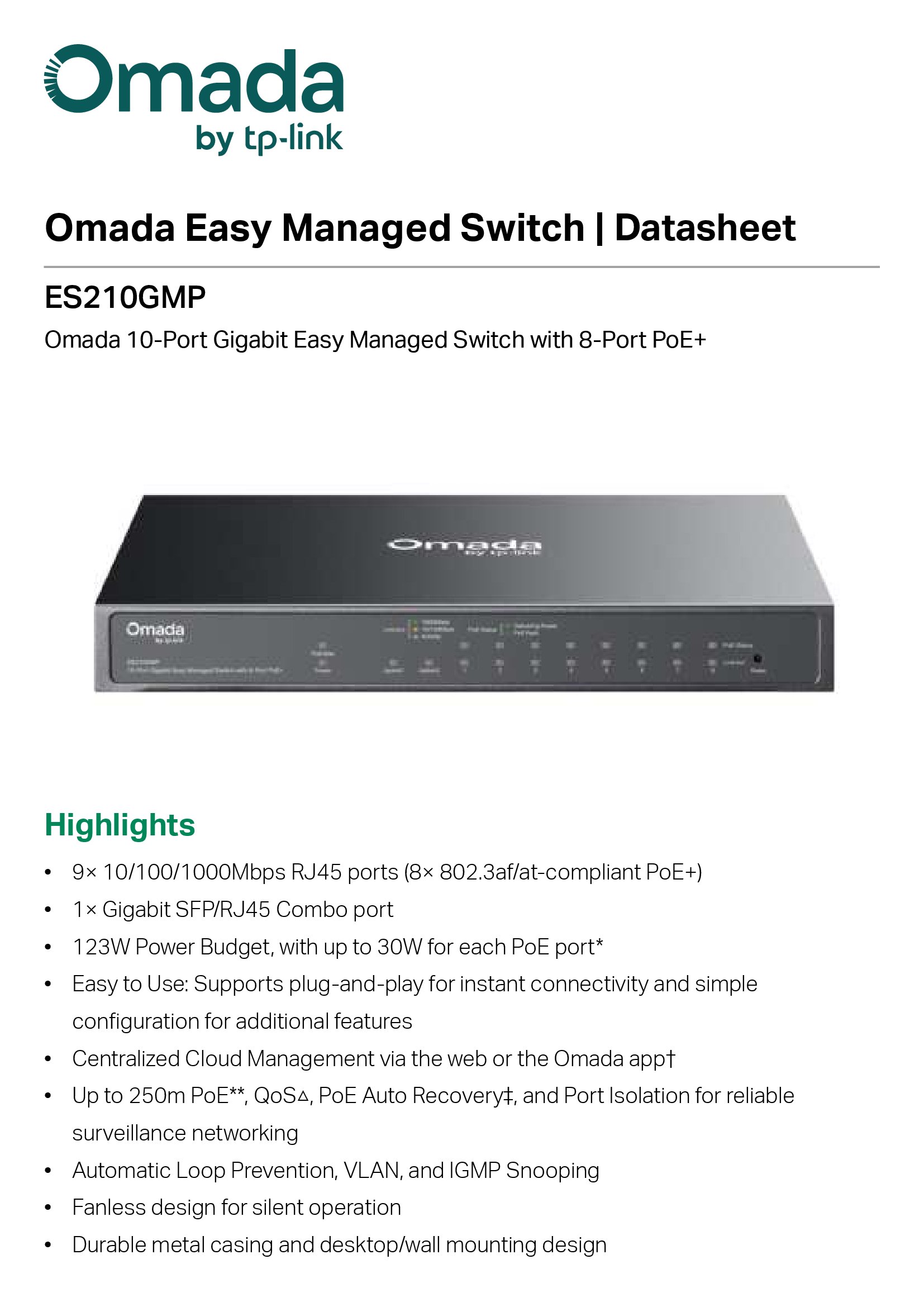 Tp-Link Omada ES206GPP 6-Port Gigabit Industrial Easy Managed Switch with 3-Port PoE+ and 1-Port PoE++ 4× Gigabit RJ45 Ports DB 4 Tp-Link Omada ES210GMP 10-Port Gigabit Easy Managed