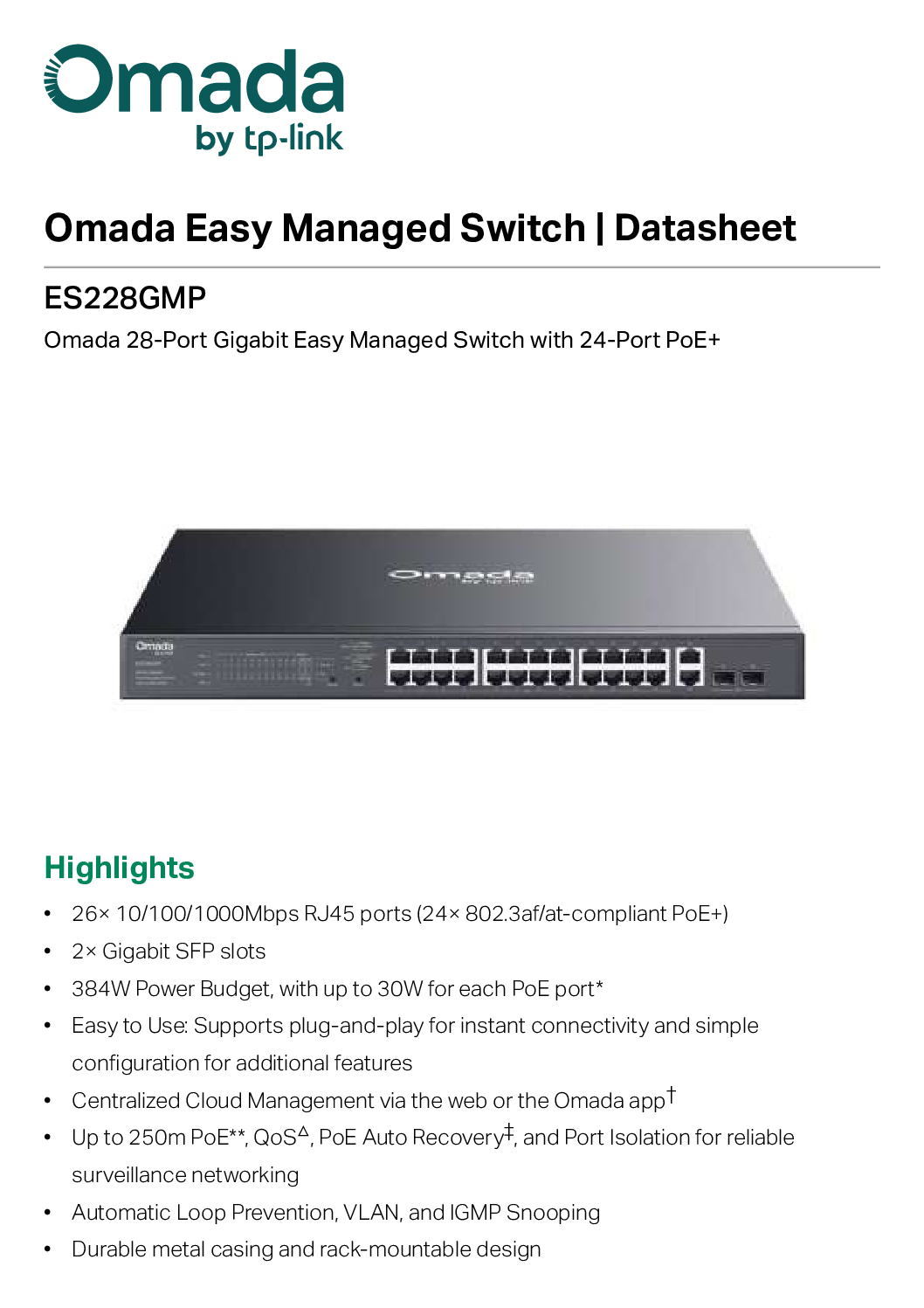 Tp-Link Omada ES228GMP 28-Port Gigabit Easy Managed Switch with 24-Port PoE+ 384W Power Budget, with up to 30W for each PoE Port NEW DB 2 Tp-Link Omada ES228GMP 28-Port Gigabit Easy Managed Switch with 24-Port PoE+ 384W Power Budget, with up to 30W for each PoE Port NEW DB - Image 2