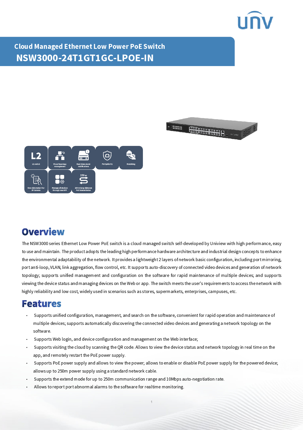 UNV UNIVIEW NSW3000-24T1GT1GC-LPOE-IN 26-PORT POE SWITCH Cloud Management Switch Supports unified configuration, management NEW DB 2 UNV UNIVIEW NSW3000-24T1GT1GC-LPOE-IN 26-PORT POE SWITCH Cloud Management Switch Supports unified configuration, management NEW DB - Image 2