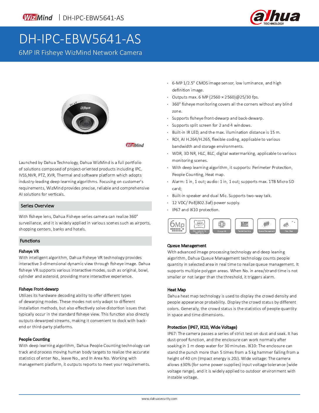 DAHUA DH-IPC-EBW5641-AS 6MP IR Fisheye WizMind Network Camera 360° Fisheye Monitoring CCTV Surveillance AI driven Human Detection 6 DAHUA DH-IPC-EBW5641-AS 6MP IR Fisheye WizMind Network Camera 360° Fisheye Monitoring CCTV Surveillance AI driven Human Detection - Image 6