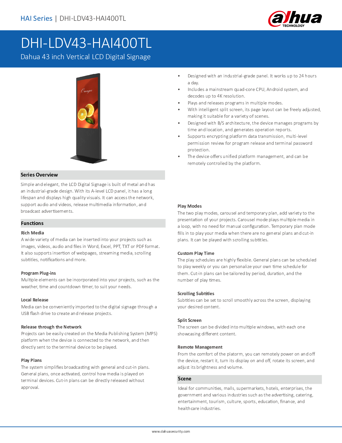 DAHUA DHI-LDV43-HAI400TL LCD Digital Signage 43-inch Vertical Marketing Advertising CCTV Surveillance AI driven Human Detection 8 DAHUA DHI-LDV43-HAI400TL LCD Digital Signage 43-inch Vertical Marketing Advertising CCTV Surveillance AI driven Human Detection - Image 8