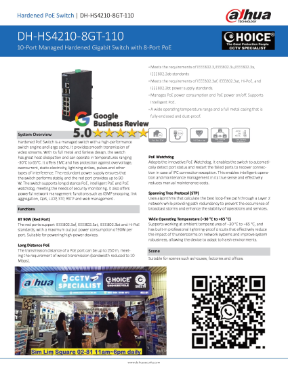 DAHUA HS4210-8GT-110 SWITCH DIN-RAIL INDUSTRIAL GRADE 10-Port Managed Hardened Gigabit Switch 8-Port PoE Commercial
