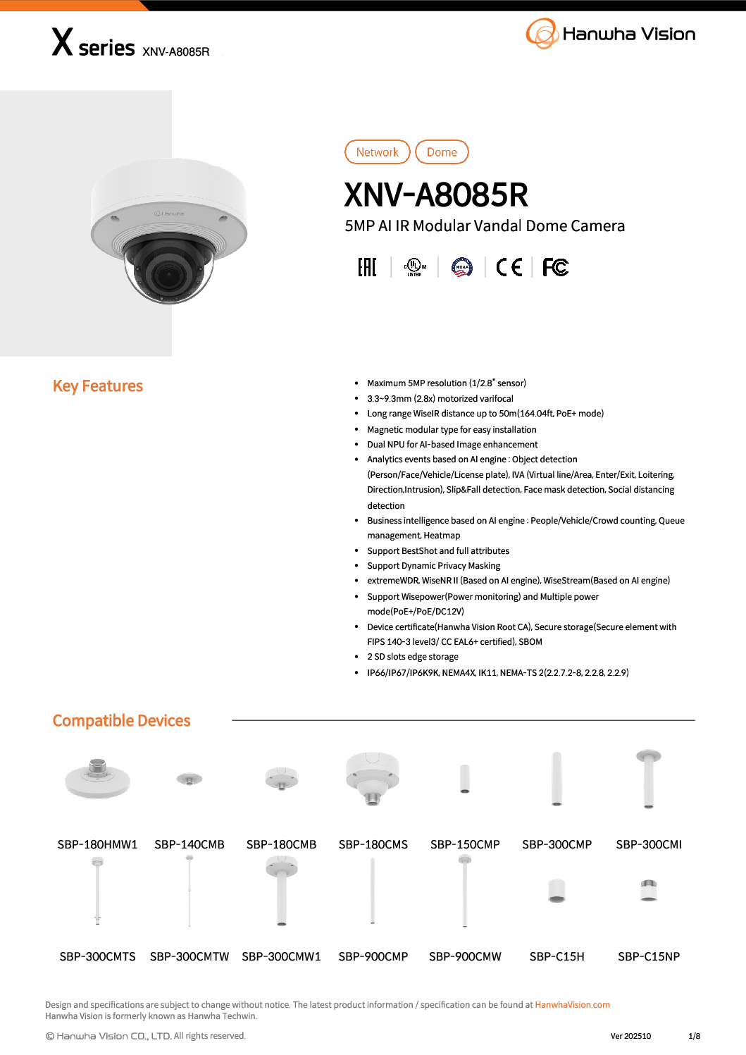 Hanwha Vision XND-A8085RV 5MP AI IR Modular Dome NEW JJ 3 Hanwha Vision XND-A8085RV 5MP AI IR Modular Dome NEW JJ - Image 3