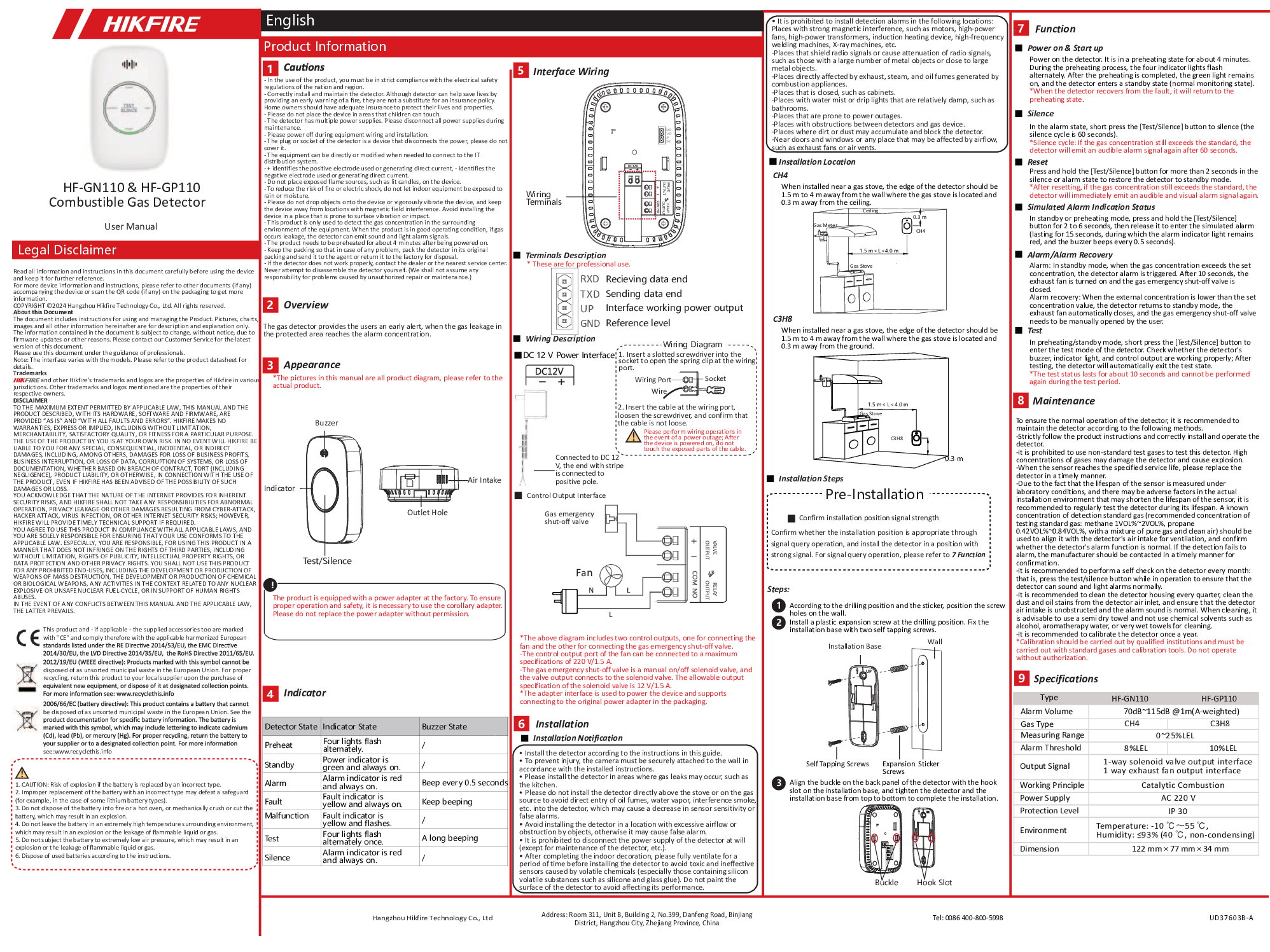 HIKVISION HIKFIRE HF-GN110 HF-GP110 Gas Leak Detectors Combustible Gas Detector Fire Alarm Maintenance Repair Replace LPG Gas 8 HIKVISION HIKFIRE HF-GN110 HF-GP110 Gas Leak Detectors Combustible Gas Detector Fire Alarm Maintenance Repair Replace LPG Gas - Image 8