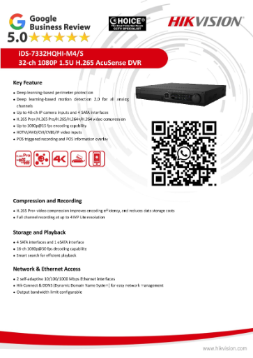HIKVISION iDS-7332HQHI-M4_S 32ch DVR H.265 PRO+ AI-DEEP LEARNING PERIMETER PROTECTION