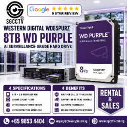 WESTERN DIGITAL WD85PURZ 8TB PURPLE WD Hard disk AI SURVEILLANCE GRADE CCTV Security Camera Repair SGCCTV Choice cycle